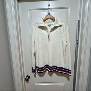 T by Talbots women’s size M Elegant Cream V neck Sweater with Striped Hem.